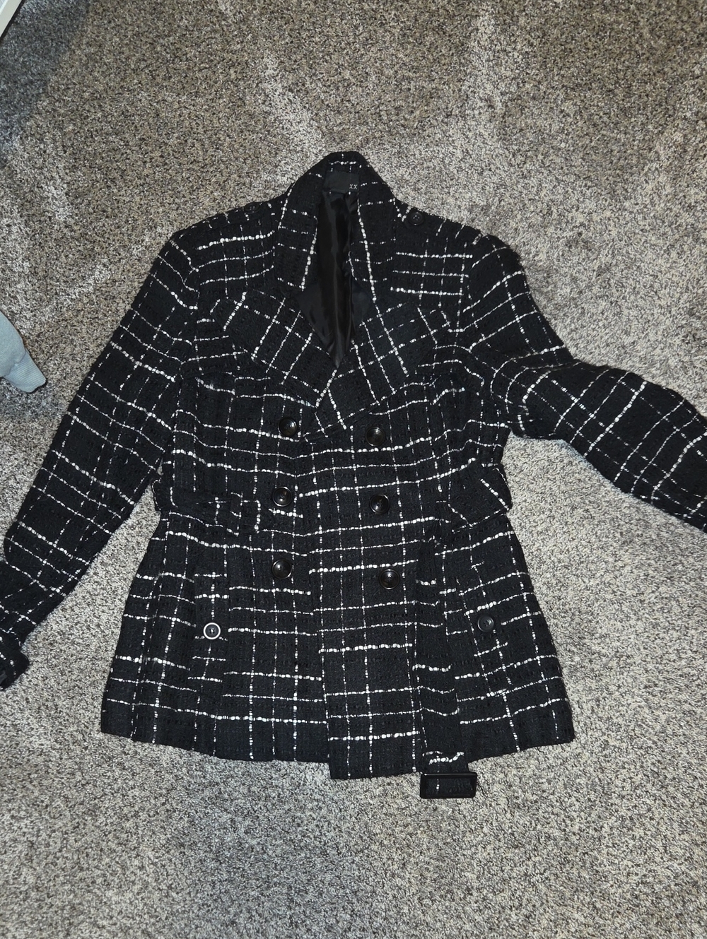 Forever 21 Black Plaid Double-Breasted Pea Coat
